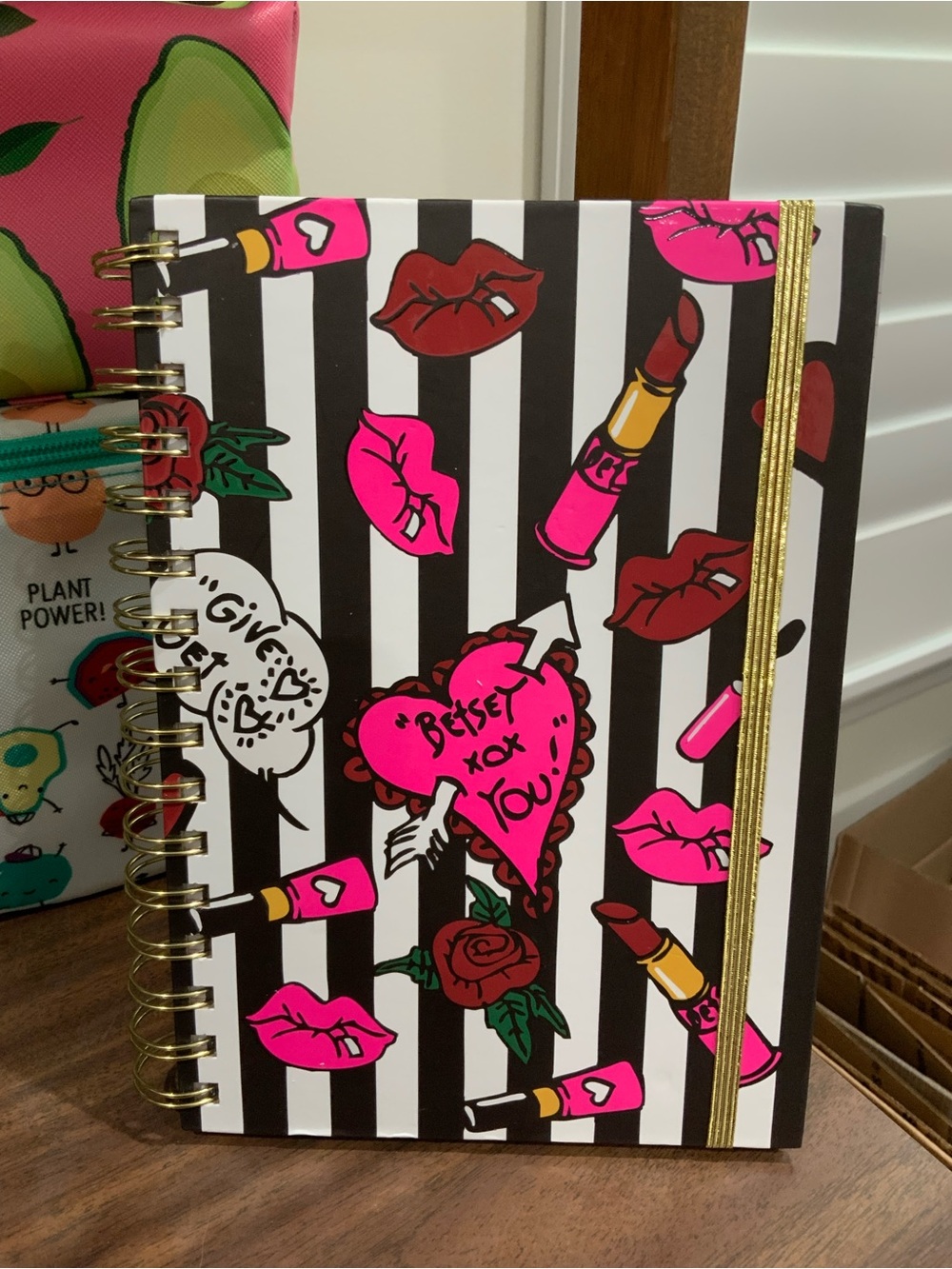 Betsey Johnson Black & Hot Pink Lipstick and Lips Spiral Notebook